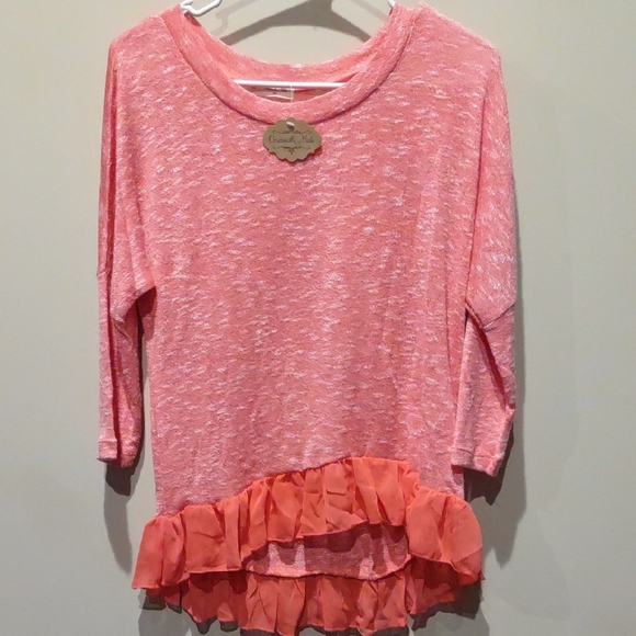 Tops - Pink Coral Ruffle Hem Top Blouse, Nwt